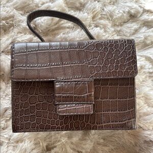 Brown Crocodile Embossed Handbag